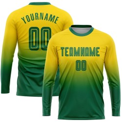 Custom Jersey Kelly Uniform Sublimation Gold Soccer Fade Sleeve Green Long Fashion