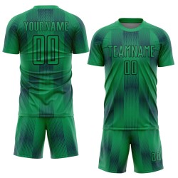 Custom Black Sublimation Green Uniform Jersey Kelly Shapes Soccer Geometric