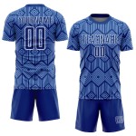 Custom Royal Geometric Jersey Light Shapes Sublimation Uniform Blue-White Soccer Abstract