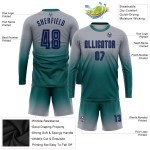 Jersey Sublimation Long Fade Uniform Navy-Teal Custom Sleeve Gray Soccer Fashion