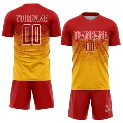 Custom Red-White Uniform Gold Jersey Soccer Sublimation Custom Red-White Uniform Gold Jersey Soccer Sublimation