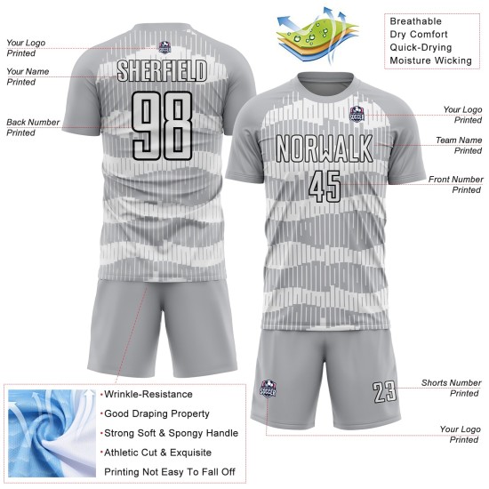 Sublimation White-Black Pinstripe Gray Uniform Custom Jersey Soccer Sublimation White-Black Pinstripe Gray Uniform Custom Jersey Soccer