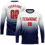 Red-Navy Fade Uniform Sleeve Fashion White Soccer Long Sublimation Jersey Custom Red-Navy Fade Uniform Sleeve Fashion White Soccer Long Sublimation Jersey Custom