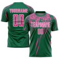 Custom Kelly Green Soccer Uniform Jersey Sublimation Pink-White
