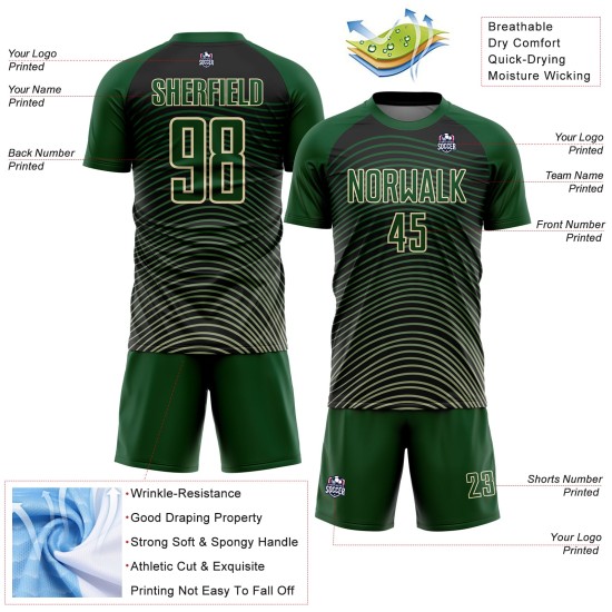 Lines Uniform Cream-Black Green Gradient Custom Geometric Jersey Sublimation Soccer