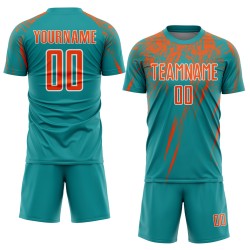 Soccer Orange-White Sublimation Uniform Jersey Custom Teal Soccer Orange-White Sublimation Uniform Jersey Custom Teal