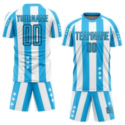 And Jersey White Sky Uniform Squares Soccer Custom Blue-Black Stars Sublimation