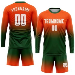 Soccer Orange Sleeve Fade Long Uniform Fashion Jersey White-Green Sublimation Custom