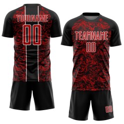 Sublimation Black Fluid Custom Red-White Abstract Soccer Uniform Jersey Sublimation Black Fluid Custom Red-White Abstract Soccer Uniform Jersey