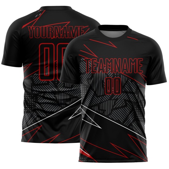 Uniform Custom Jersey Soccer Lines Sublimation Red Black Uniform Custom Jersey Soccer Lines Sublimation Red Black