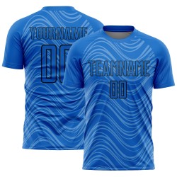 Lines Uniform Sky Wavy Custom Blue Soccer Sublimation Black Jersey