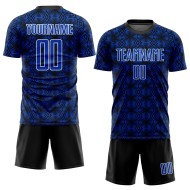 Black-White Thunder Custom Soccer Geometric Uniform Shapes Sublimation Blue Jersey