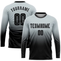 Fade Sublimation Long Black Silver Uniform Jersey Fashion Sleeve Soccer Custom