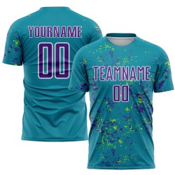 Uniform Soccer Jersey Abstract Art Teal Green Sublimation Purple-Neon Custom Fragment