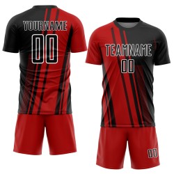 Black-White Soccer Custom Uniform Red Jersey Lines Sublimation
