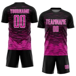 Jersey Line Pink-White Deep Custom Black Soccer Uniform Sublimation Jersey Line Pink-White Deep Custom Black Soccer Uniform Sublimation