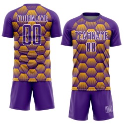 Pattern Gold-White Custom Jersey Purple Sublimation Uniform Hexagons Soccer