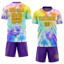 Uniform Soccer Custom Tie Dye Gold-Purple Jersey Sublimation Uniform Soccer Custom Tie Dye Gold-Purple Jersey Sublimation
