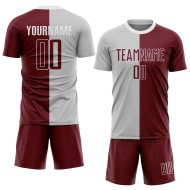 Custom Gray Split Fashion Sublimation Crimson-White Jersey Uniform Soccer