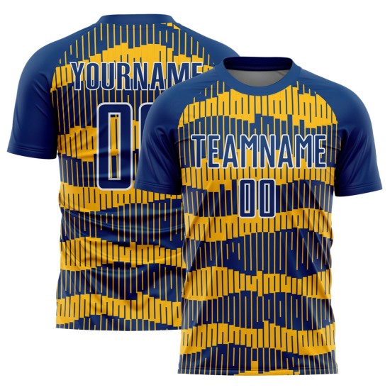 Uniform Custom Pinstripe Soccer Royal Jersey Sublimation Gold-White