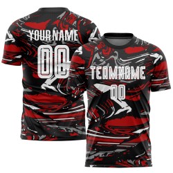 Sublimation Custom Jersey Soccer White-Red Figure Uniform