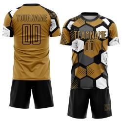 Custom Sublimation Jersey Gold Soccer Black-White Old Uniform Custom Sublimation Jersey Gold Soccer Black-White Old Uniform