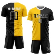 Black-White Custom Sublimation Fashion Split Uniform Jersey Soccer Gold