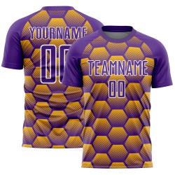 Pattern Gold-White Custom Jersey Purple Sublimation Uniform Hexagons Soccer