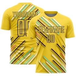 Soccer Black Jersey Yellow Uniform Custom Sublimation Lines