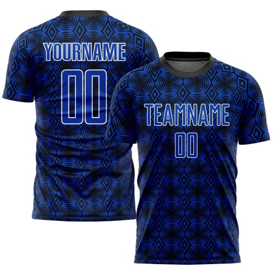 Black-White Thunder Custom Soccer Geometric Uniform Shapes Sublimation Blue Jersey