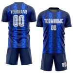 Navy White-Royal Custom Soccer Sublimation Uniform Away Jersey