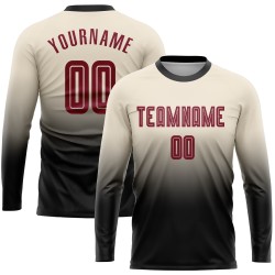 Long Soccer Sublimation Sleeve Cream Crimson-Black Uniform Custom Jersey Fashion Fade