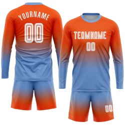 Orange Jersey Custom Uniform Soccer Fashion Sublimation Fade Sleeve White-Light Blue Long Orange Jersey Custom Uniform Soccer Fashion Sublimation Fade Sleeve White-Light Blue Long